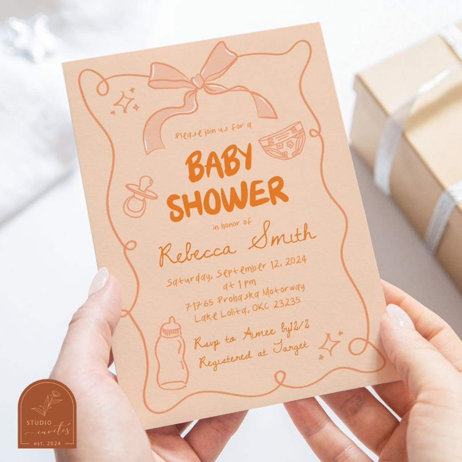 Invitación Baby Shower Naranja