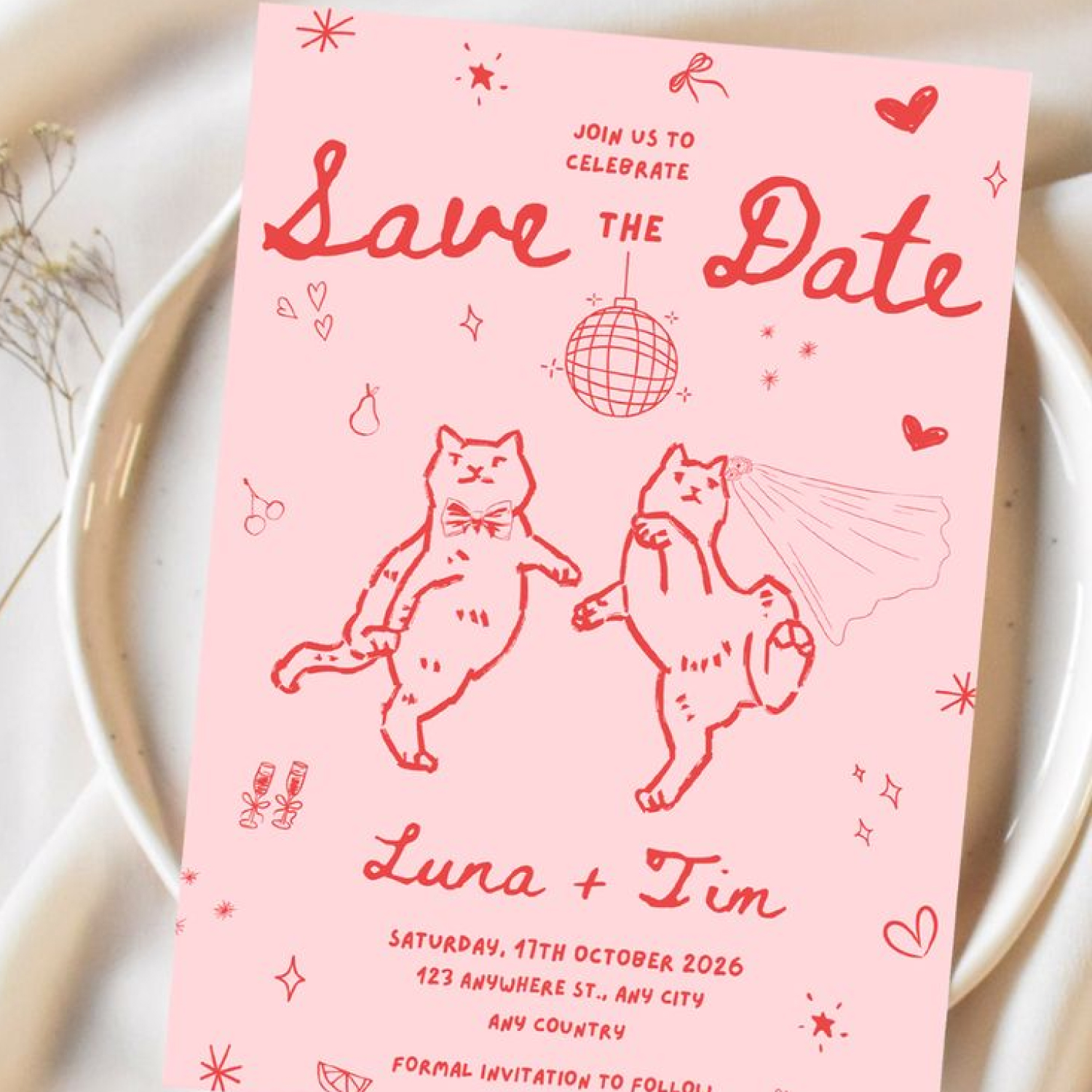 Invitación Boda Gatitos Cool